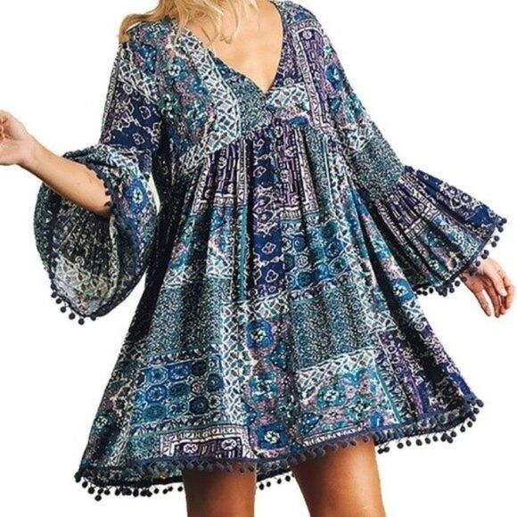 UMGEE Boho Pom Pom Printed Dress - Picture 9 of 9